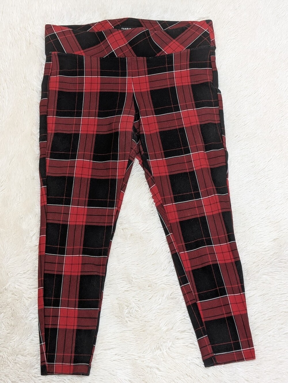 TORRID Red and Black Plaid Legging Pants with Wide Stretch Waistband 2X